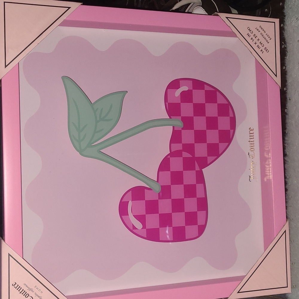 Juicy Couture Pink and Green Cherry Art - 14x14
